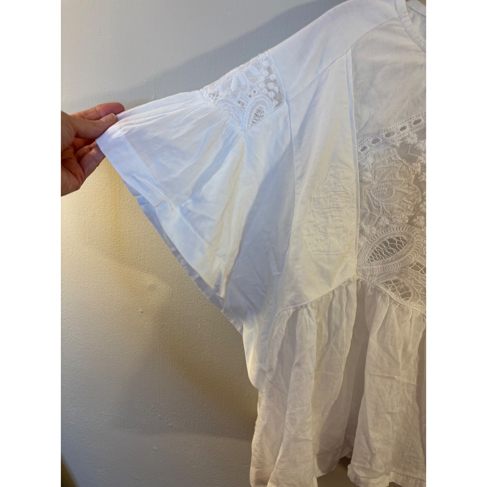 Maeve White Short Sleeve Embellished Swing Top L Boxy Boho Anthropologie - Picture 5 of 9